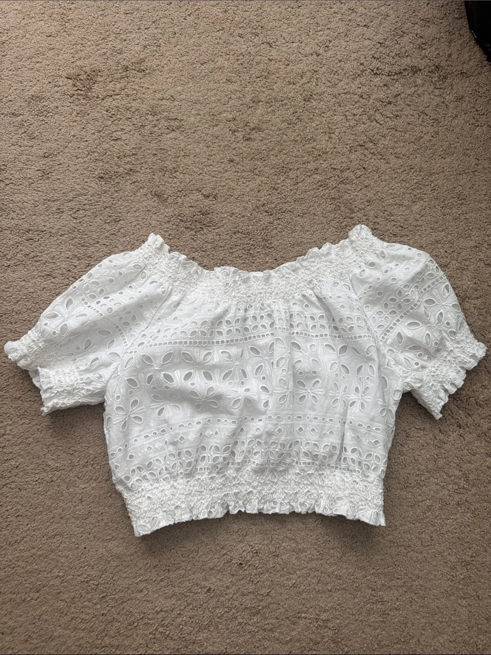 J. Crew White Eyelet Off-Shoulder Crop Top